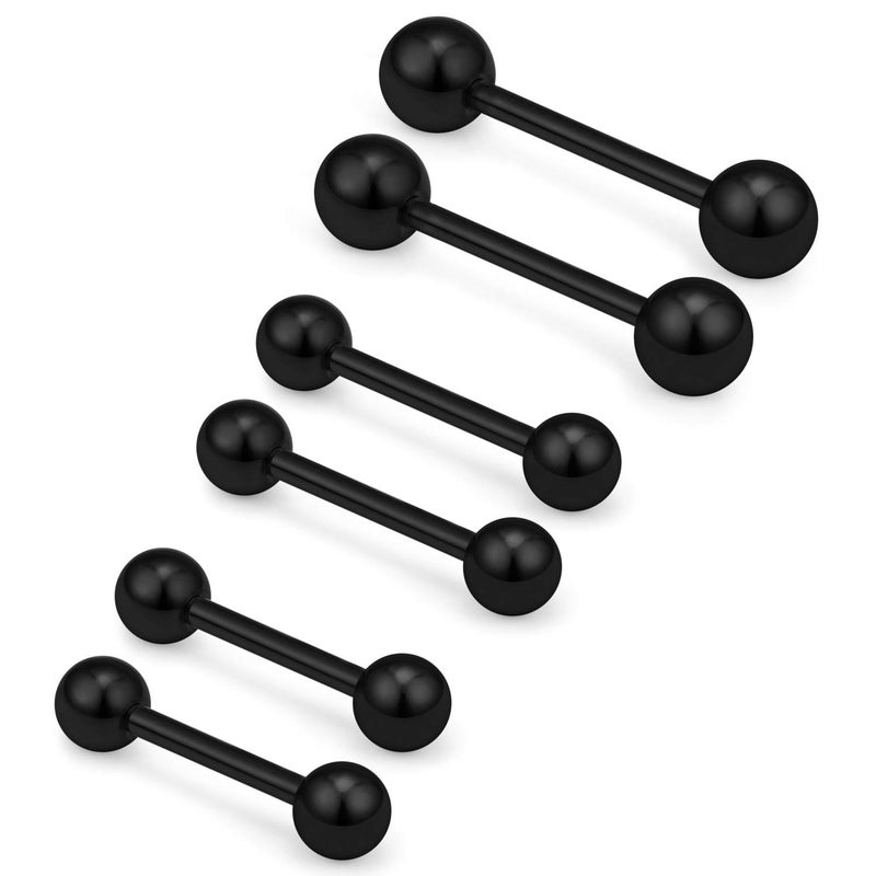 Ftovosyo Nipple Shield Barbell 12G 3 Pairs Stainless Steel Externally Threaded Tongue Ring Bar Body Piercing Jewelry 12mm 14mm 16mm Black - Image 4
